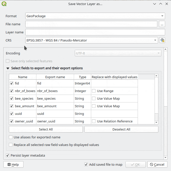 exportación desde QGIS exportación desde QGIS